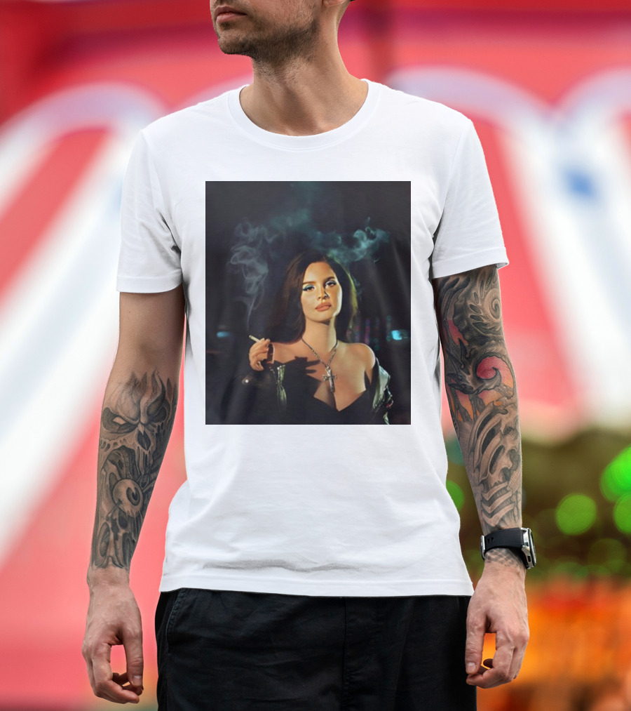 Lana Del Rey Smoking Portrait with Cross Necklace T-Shirt