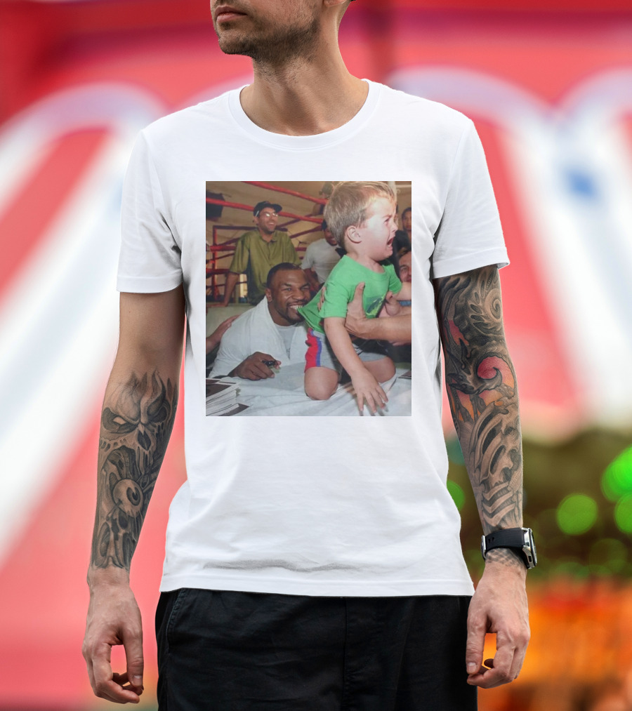 Mike Tyson Playfully Pretending to Bite Crying Child T-Shirt