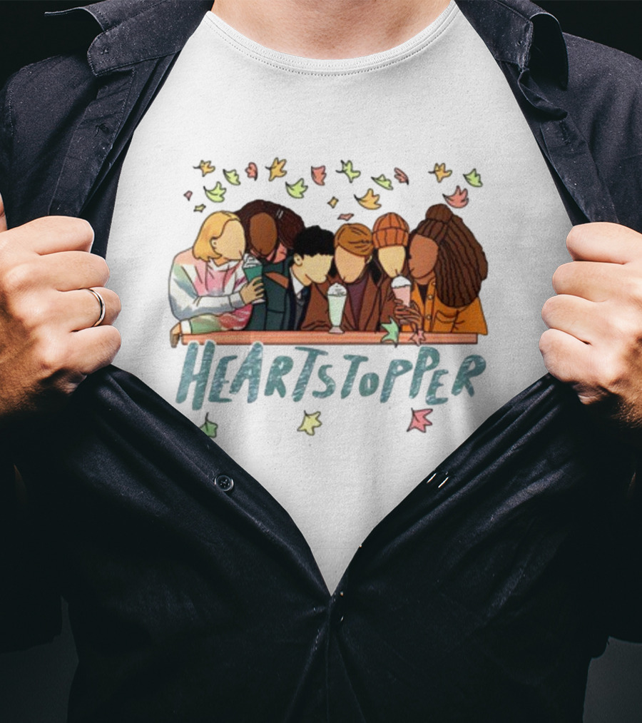 Heartstopper Characters At A Diner With Milkshakes And Falling Leaves T-Shirt
