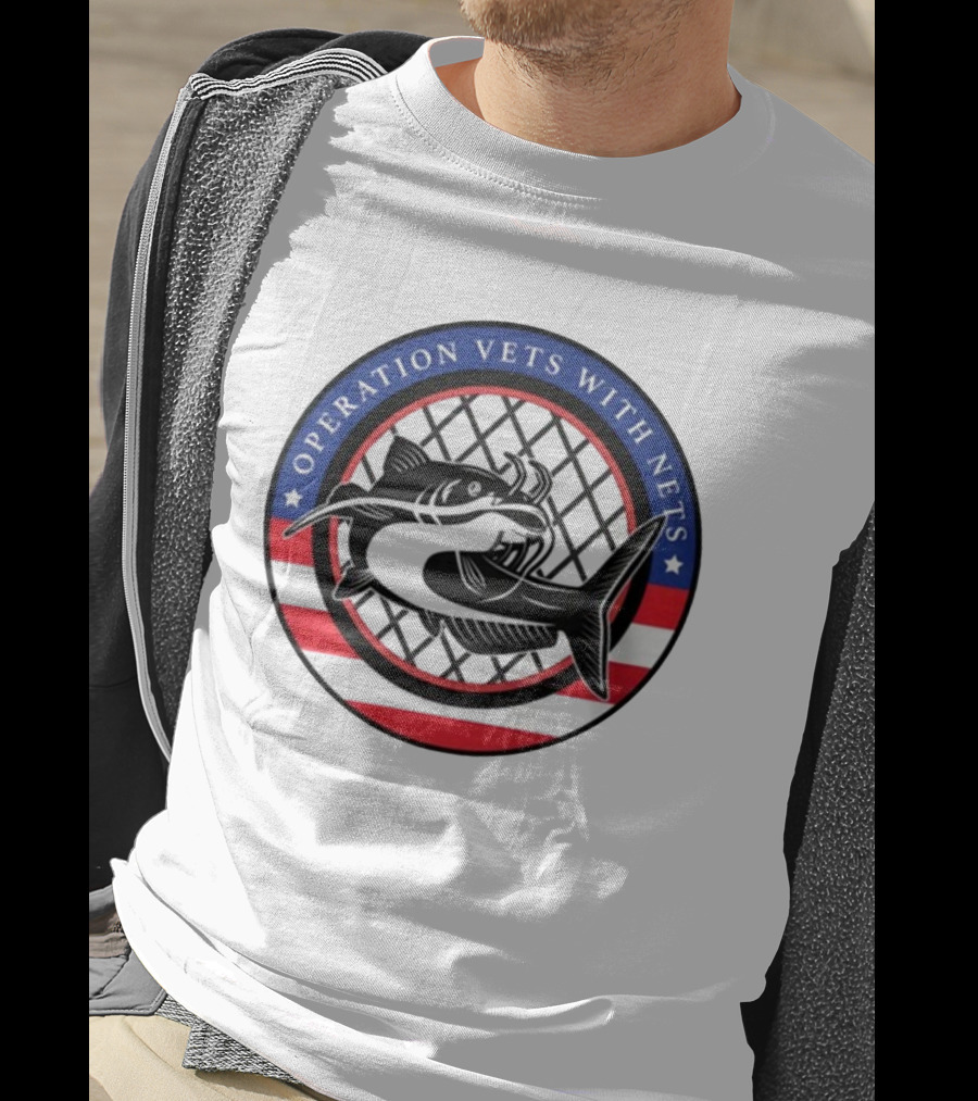 Operation Vets With Nets Patriotic Catfish Badge T-Shirt