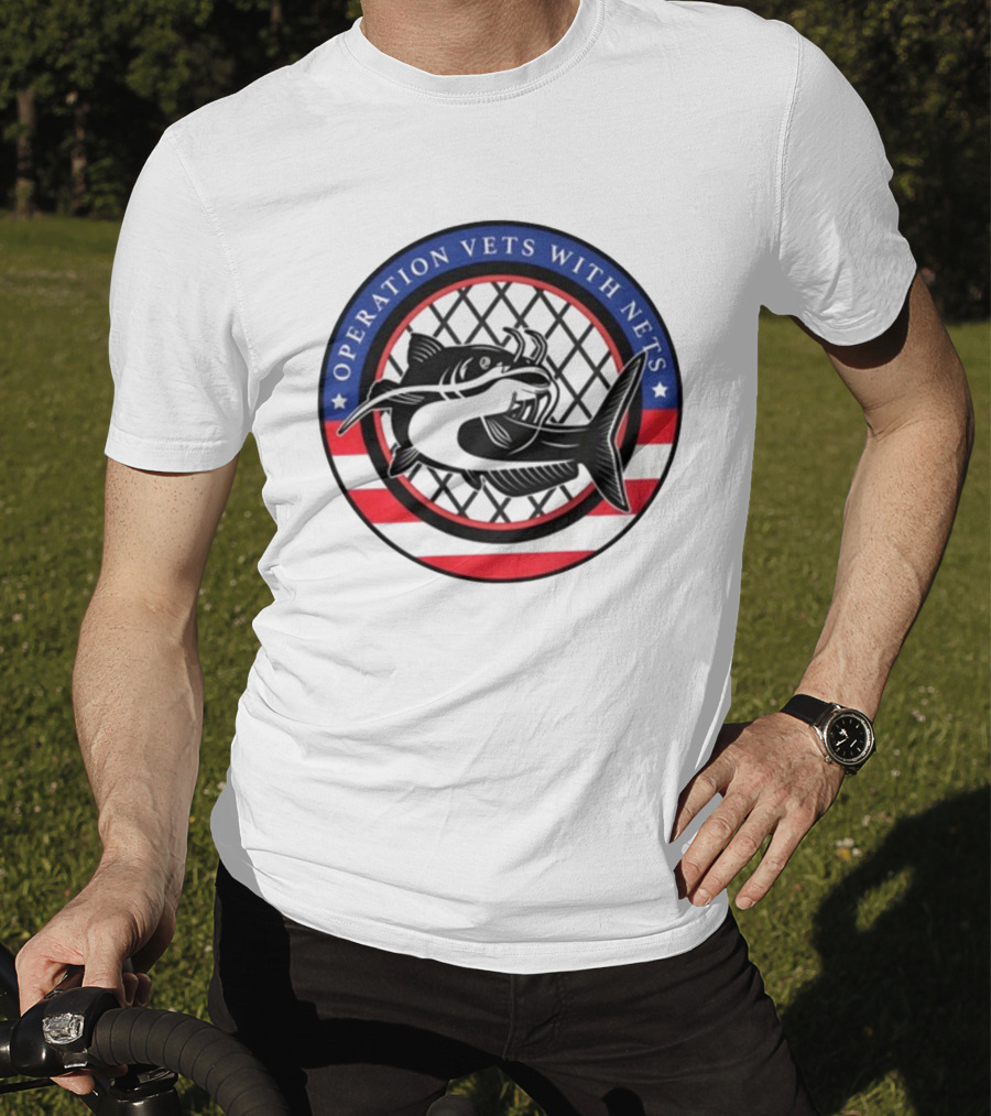 Operation Vets With Nets Patriotic Catfish Badge T-Shirt