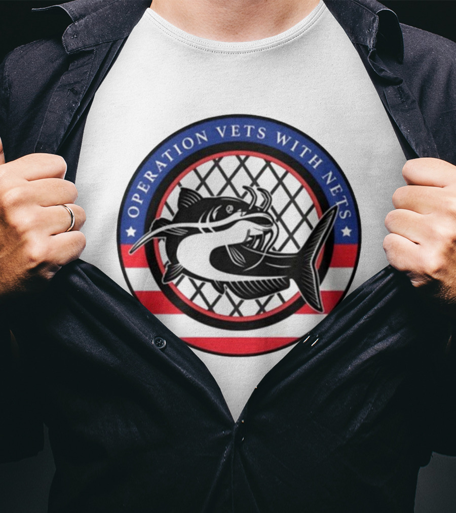 Operation Vets With Nets Patriotic Catfish Badge T-Shirt
