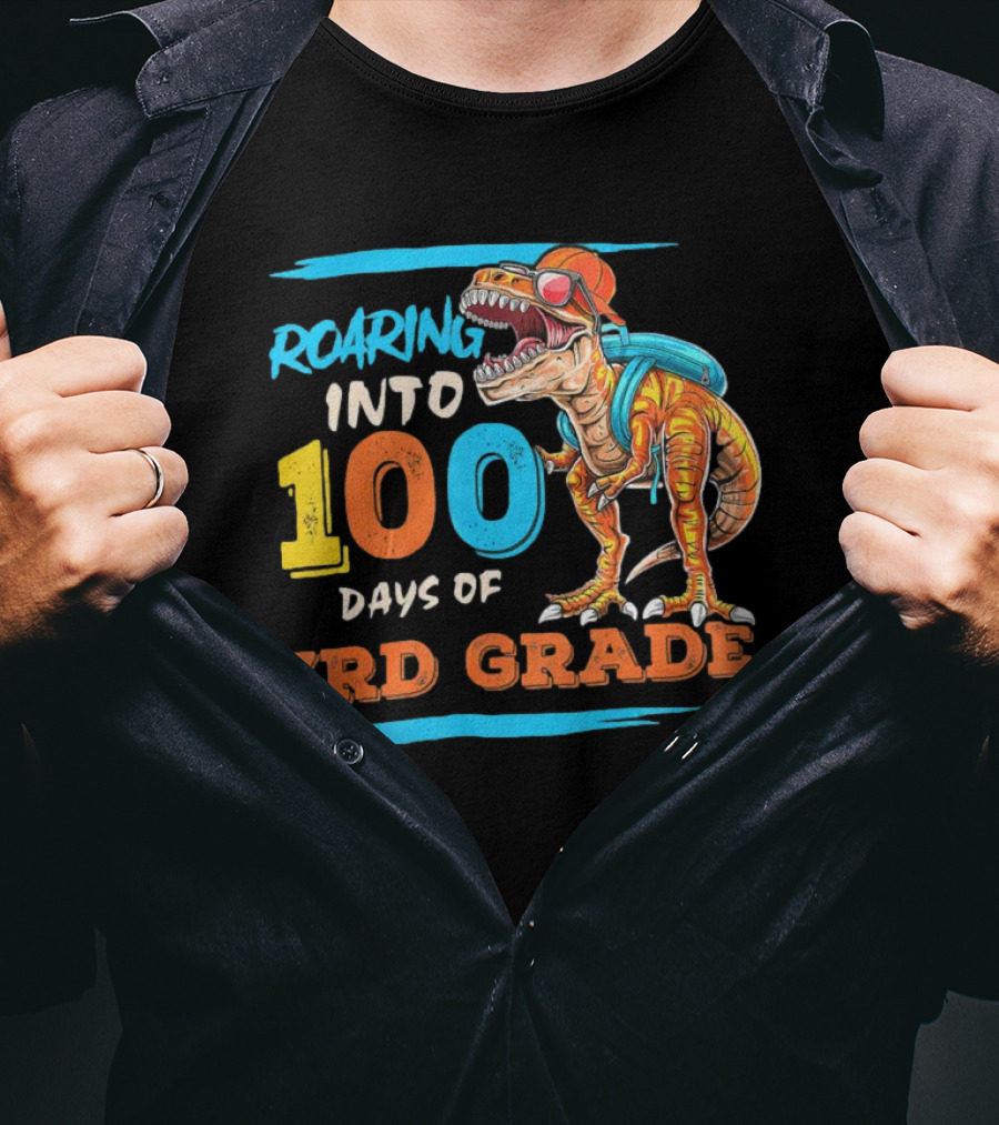 Roaring Into 100 Days Of 3rd Grade Dabbing Dinosaur T-Shirt