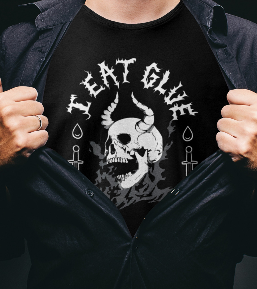 Skull And Knives With Teat Glue Text And Horns T-Shirt