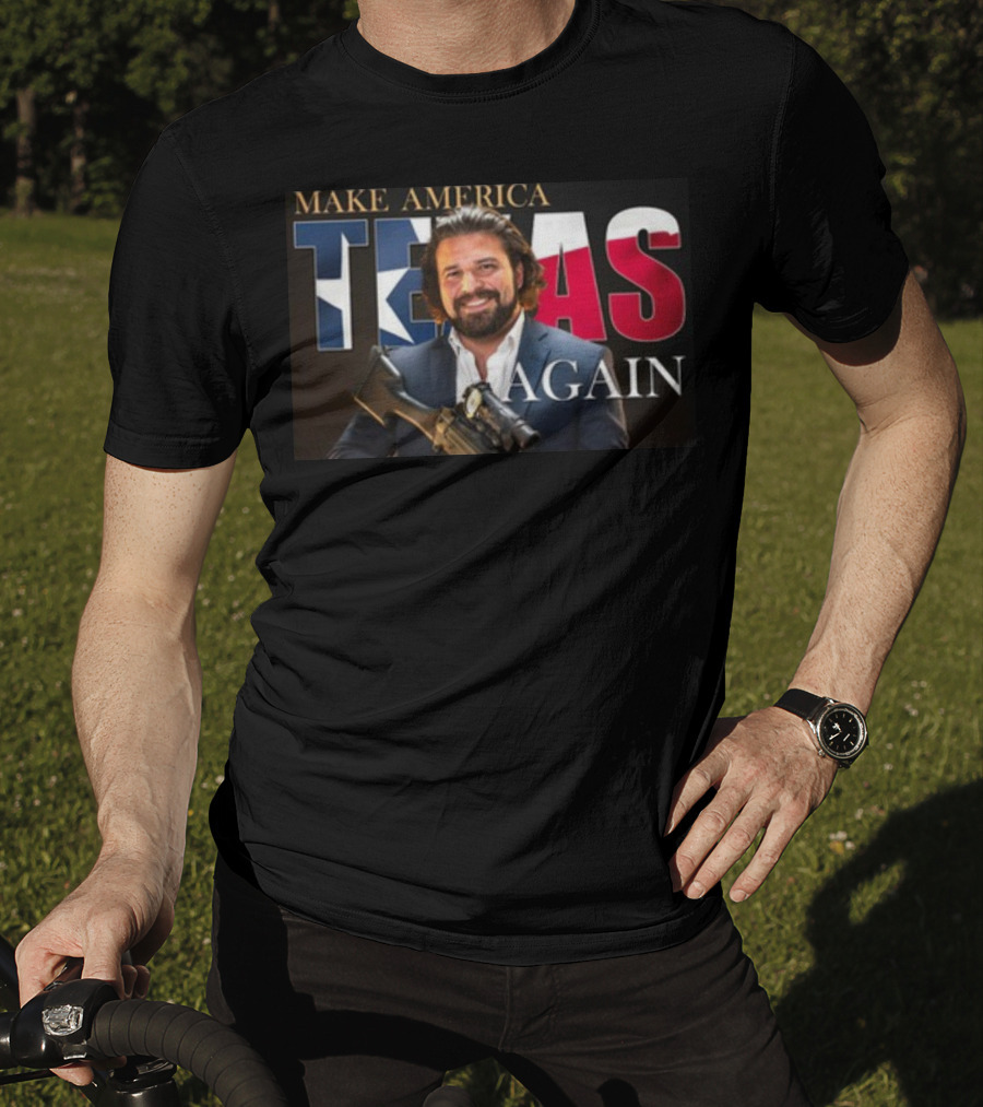 TheAKGuy Make America Texas Again Patriotic Man With Gun And Texas Flag T-Shirt