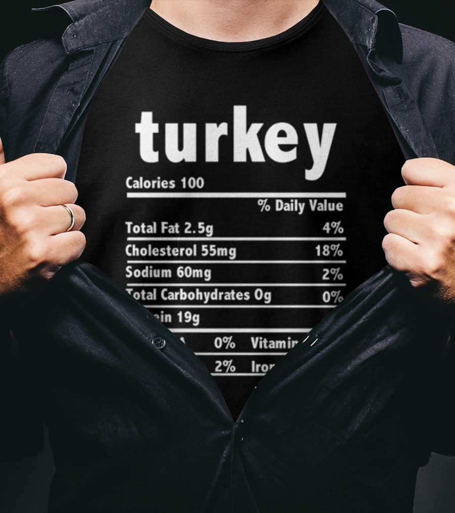 Turkey Nutrition Label Calories 100 Total Fat 2.5g Protein 19g T-Shirt