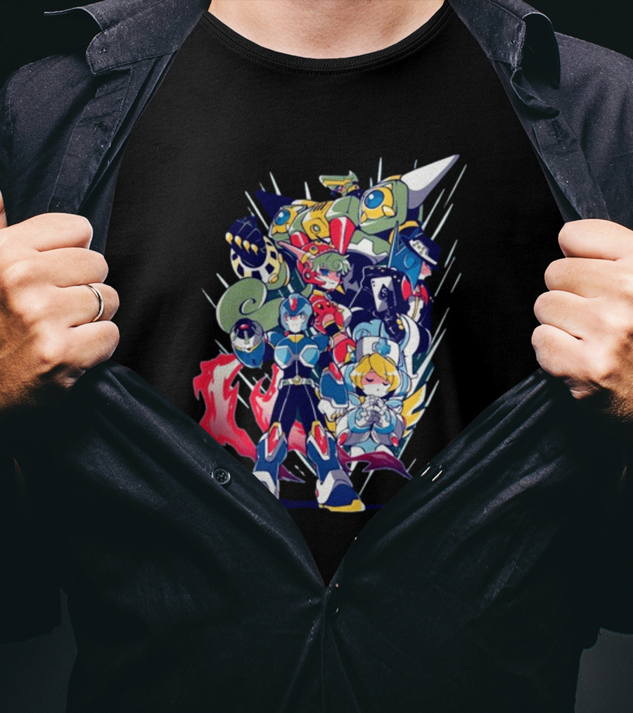 Mega Man X Armor With Maverick Bosses And Allies T-Shirt