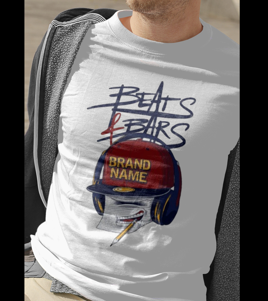 Beats And Bars Brand Name Hat Headphones Pencil Sketch T-Shirt