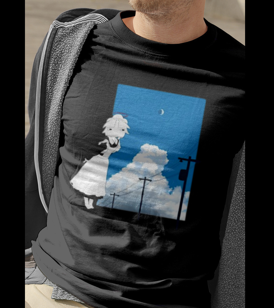 Electric Maid Under Cloudy Sky And Moon With Power Lines T-Shirt