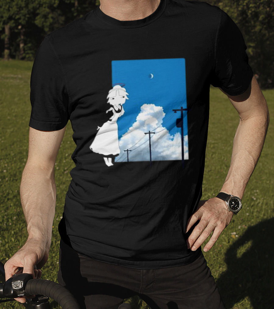 Electric Maid Under Cloudy Sky And Moon With Power Lines T-Shirt