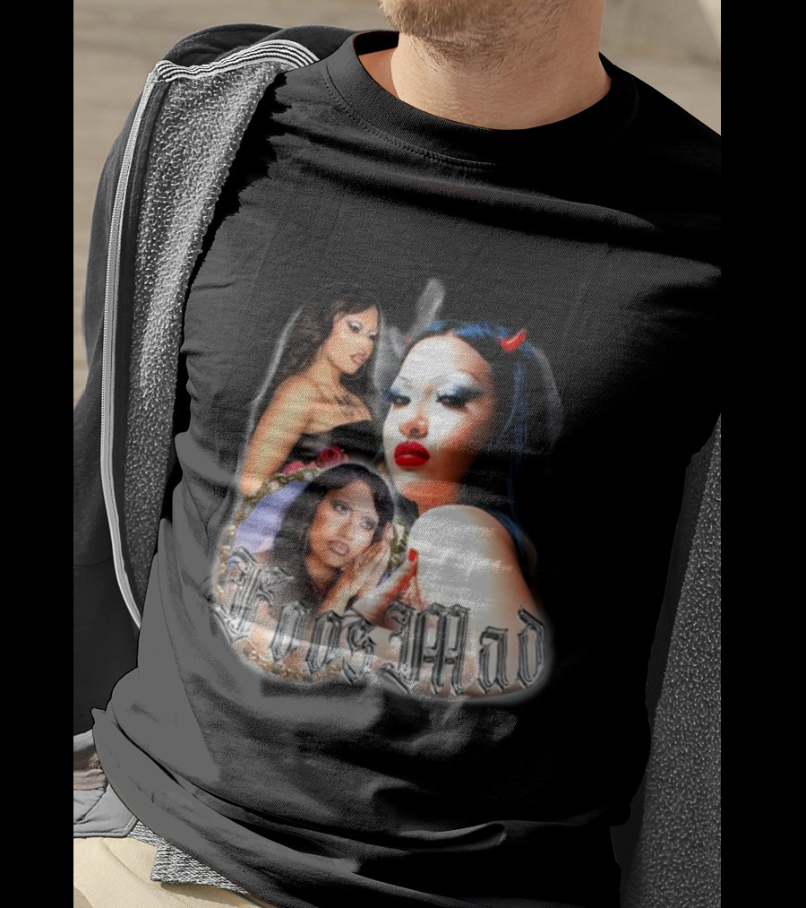 Foos Mad Gothic Style With Bold Makeup And Red Horns T-Shirt
