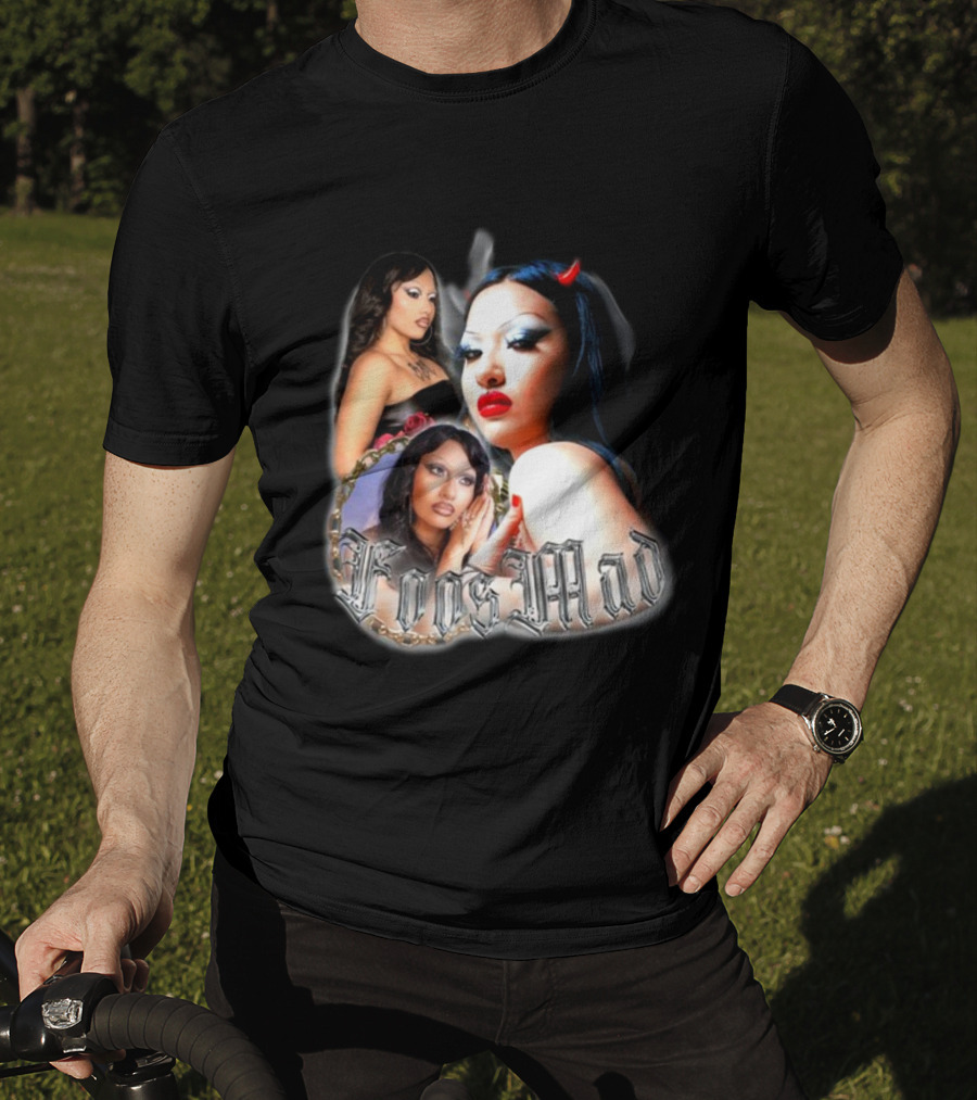 Foos Mad Gothic Style With Bold Makeup And Red Horns T-Shirt