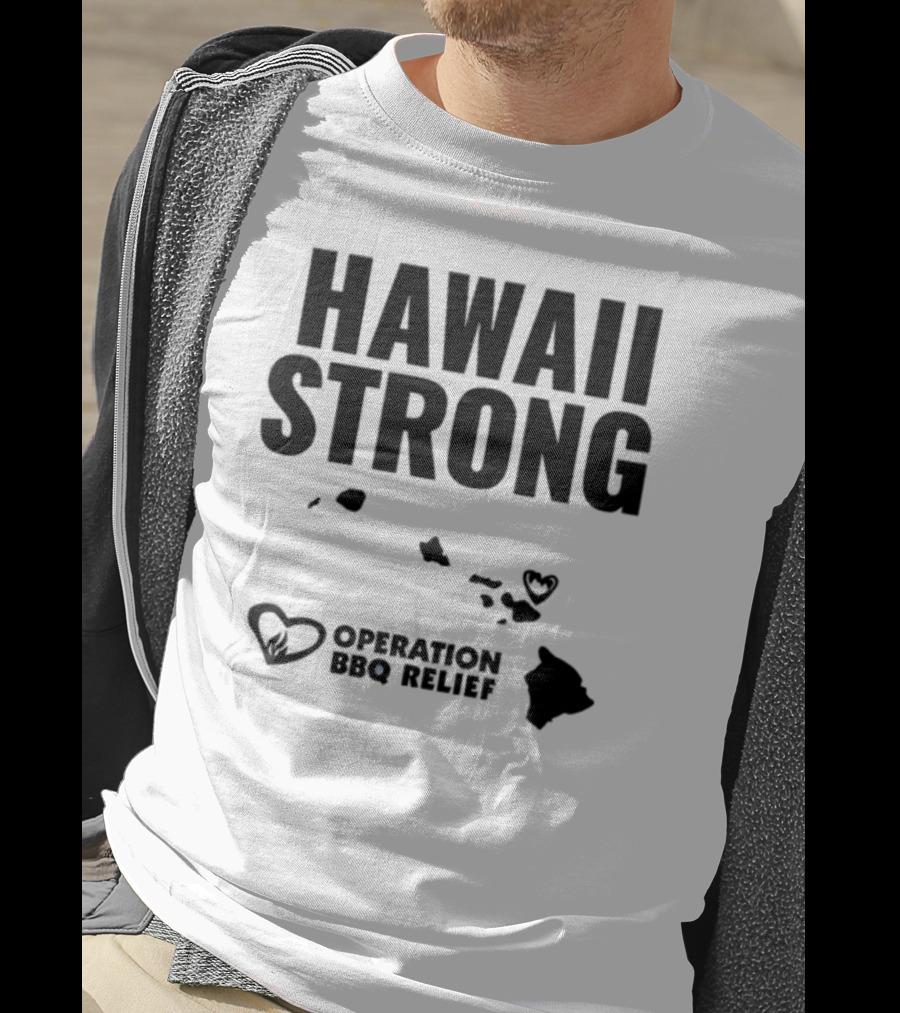 Hawaii Strong Operation BBQ Relief Map And Heart Icons T-Shirt