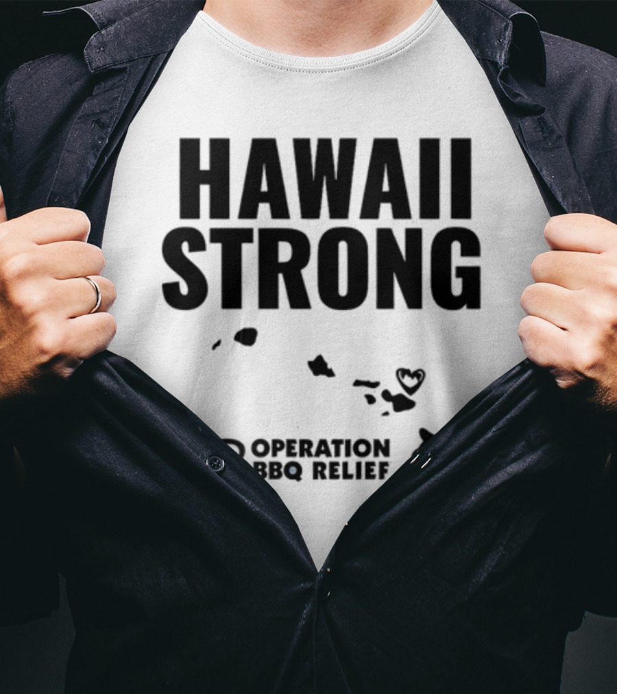Hawaii Strong Operation BBQ Relief Map And Heart Icons T-Shirt