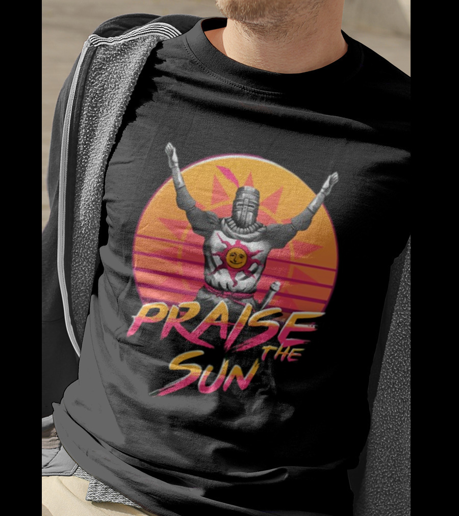 Praise The Sun Solaire Of Astora Dark Souls Knight Retro Sunset T-Shirt