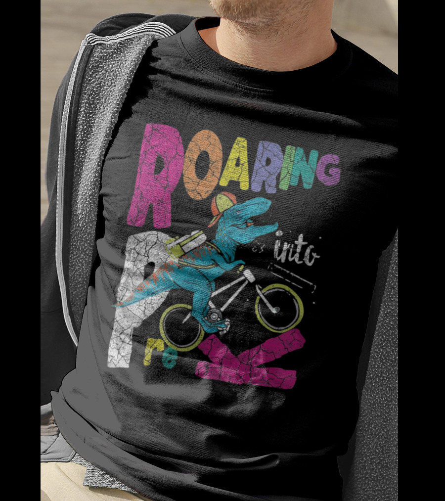 Roaring Into Pre-K Dinosaur Bike Adventure 1st Day Of School Rex T-Shirt