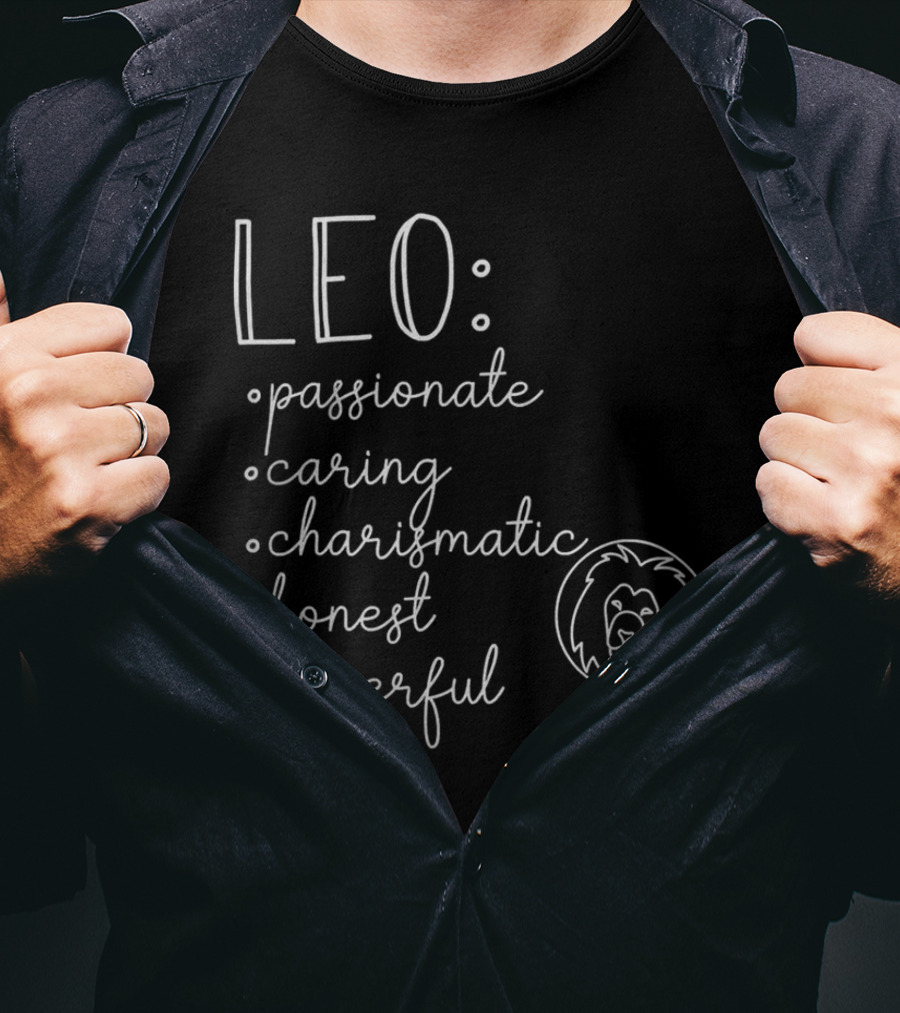 Leo Traits Passionate Caring Charismatic Honest Cheerful Zodiac Birthday V-Neck T-Shirt