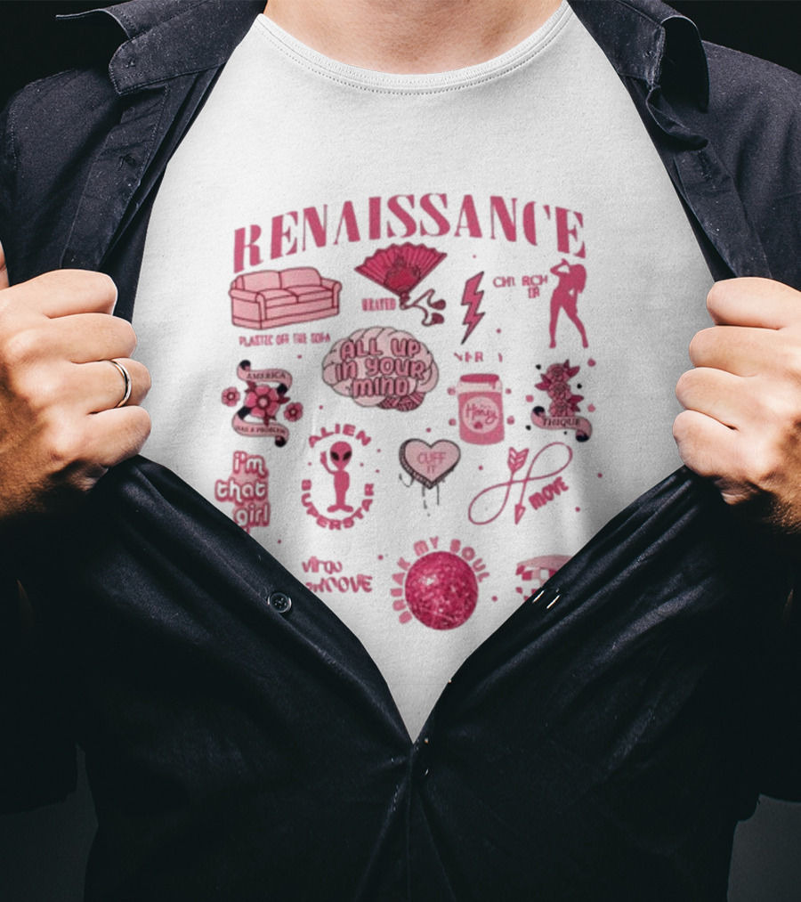 Renaissance Alien All Up In Your Mind Cozy Pink Aesthetic T-Shirt