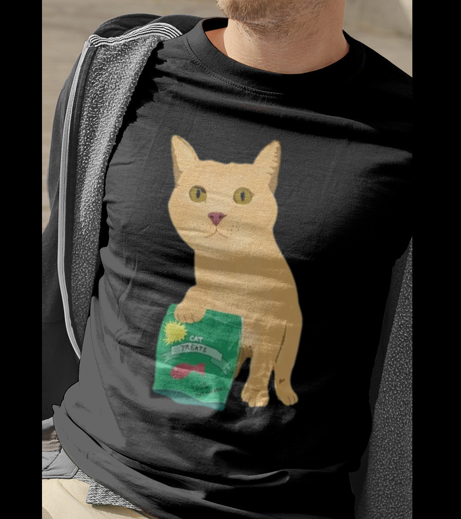 KatRose Cat Treats 100% Fish Formula Cat Holding Green Package T-Shirt