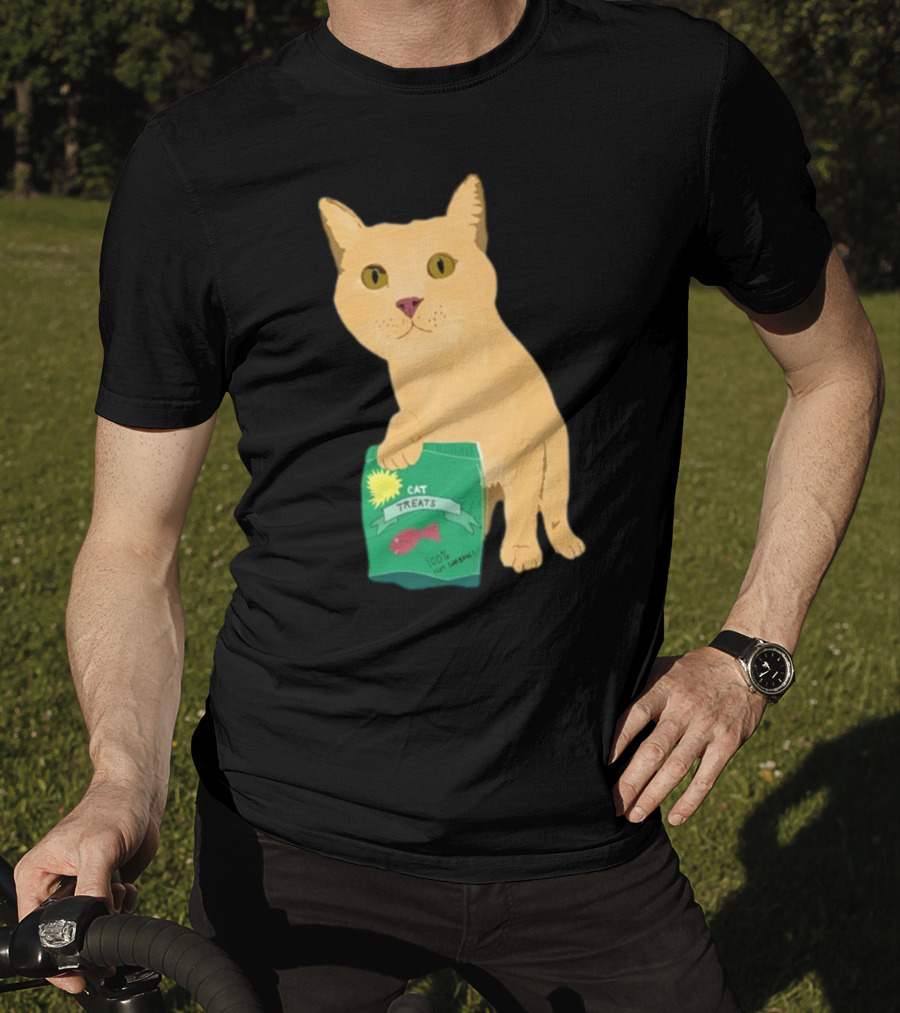 KatRose Cat Treats 100% Fish Formula Cat Holding Green Package T-Shirt
