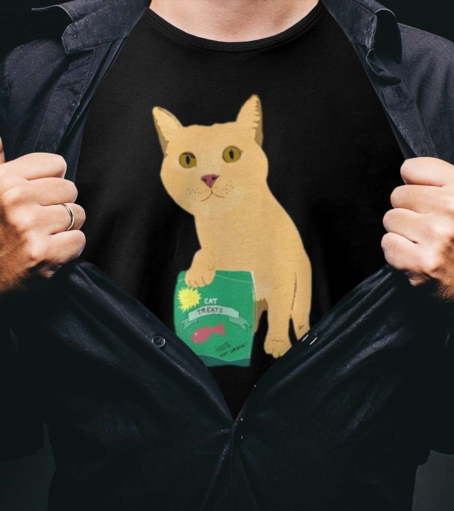 KatRose Cat Treats 100% Fish Formula Cat Holding Green Package T-Shirt