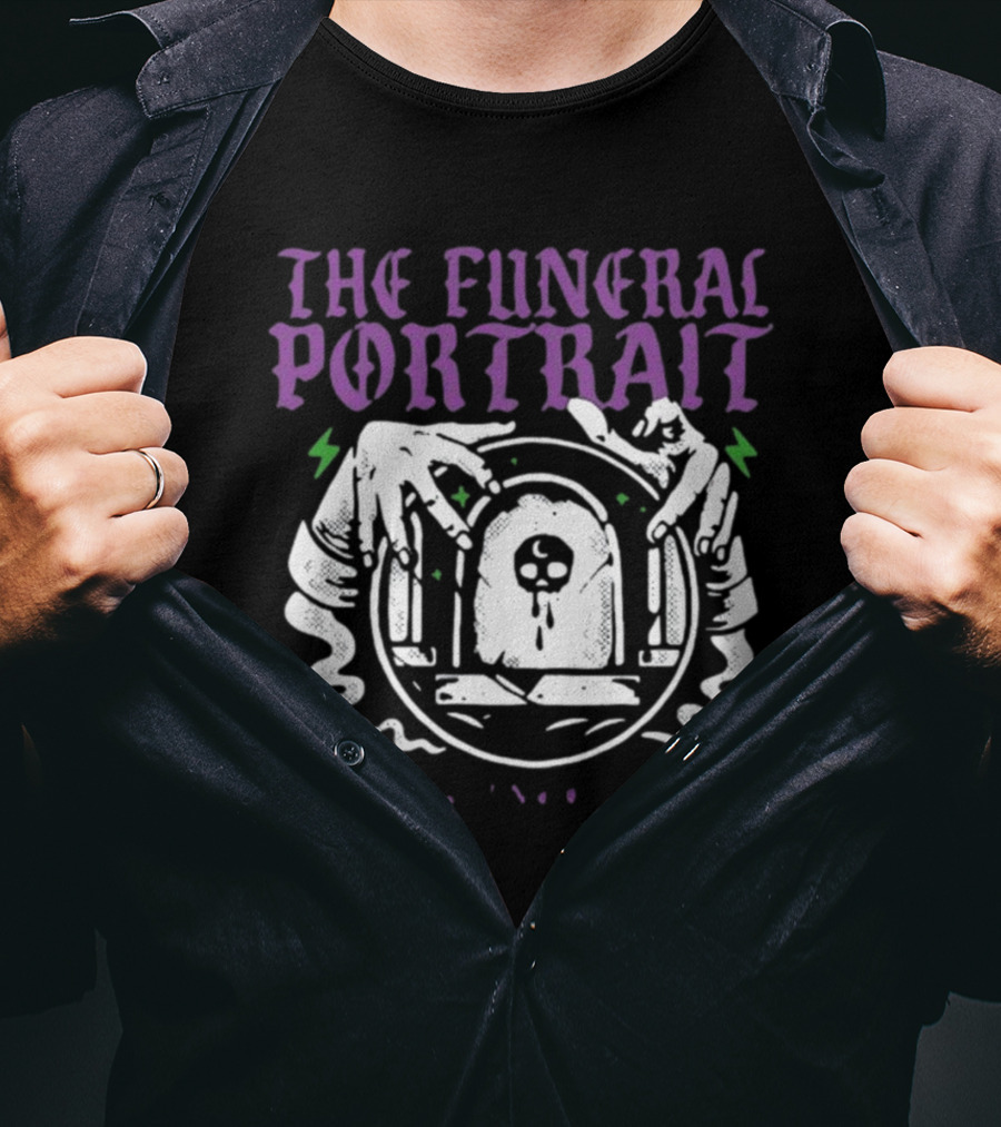 The Funeral Portrait Coffin Crew Grim Skull And Coffin Hands T-Shirt