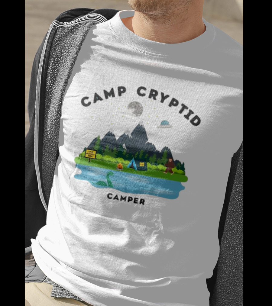 Camp Cryptid Camper UFO Area Loch Ness Bigfoot Camping Scene T-Shirt