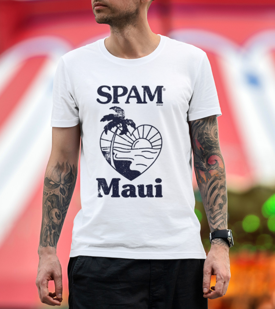 SPAM Maui Sunset Heart Palm Tree T-Shirt