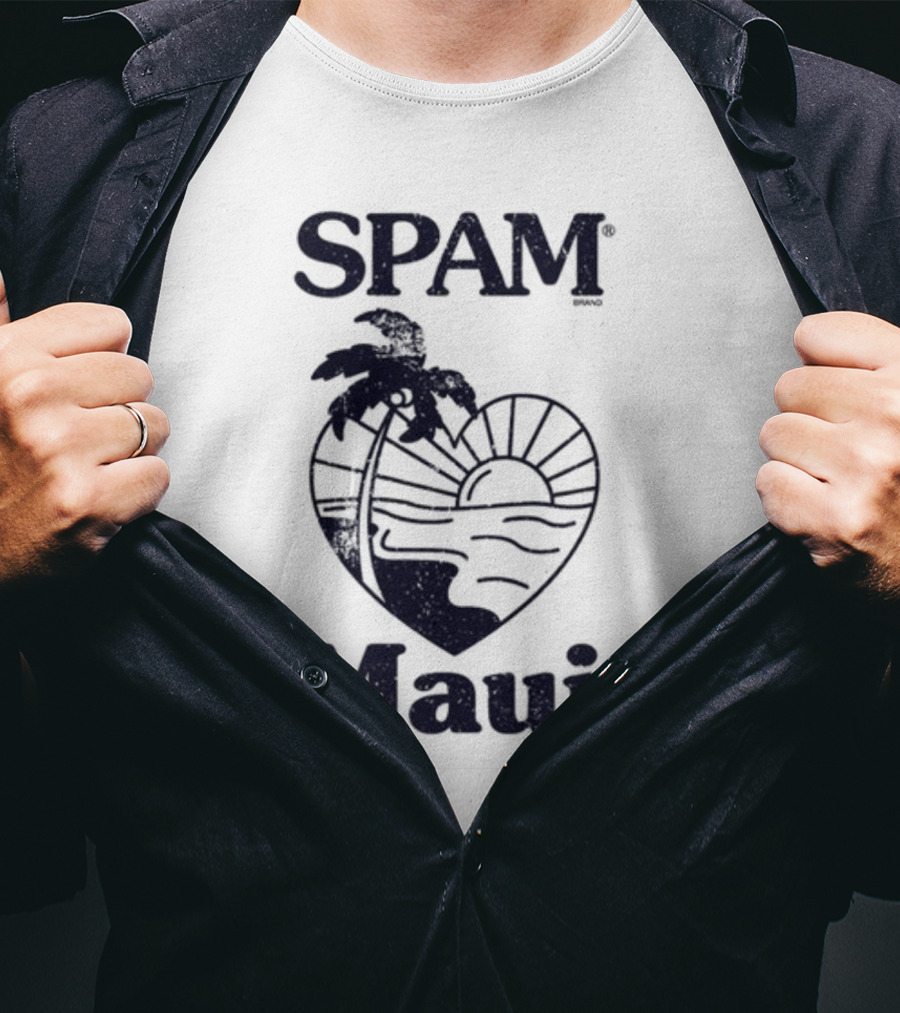 SPAM Maui Sunset Heart Palm Tree T-Shirt