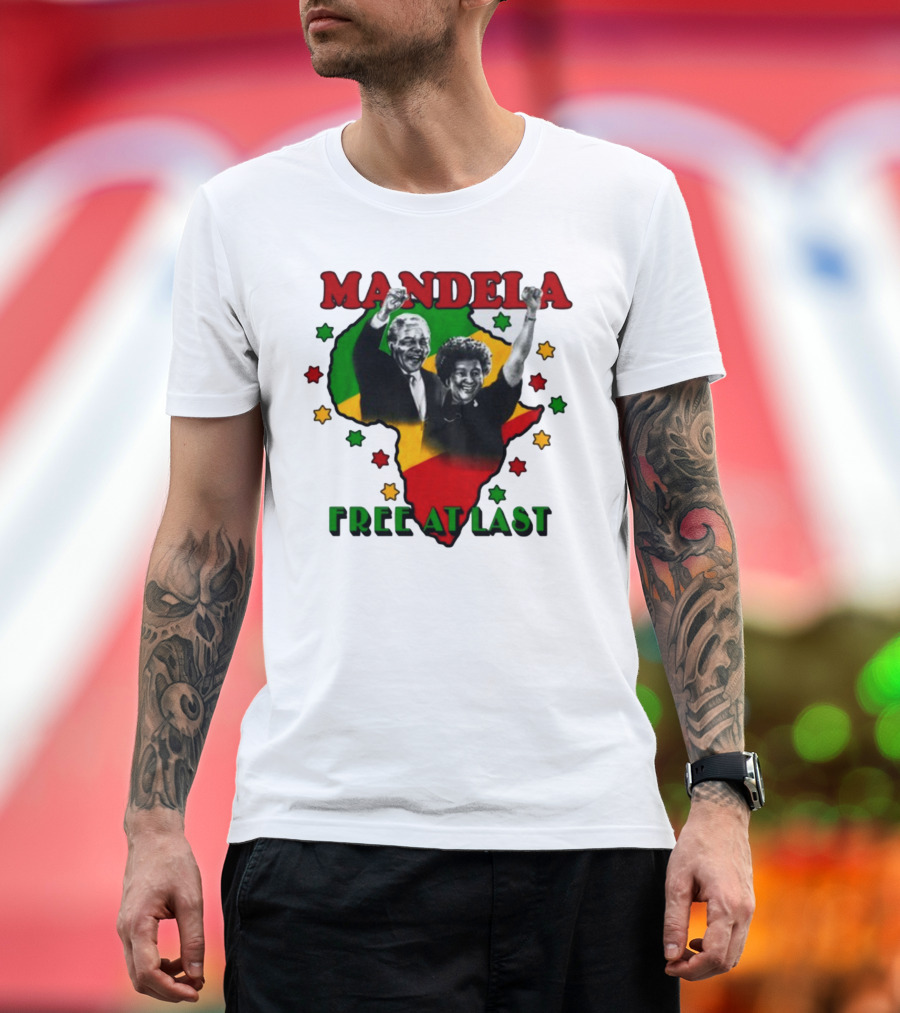 Nelson Mandela Free At Last Africa Map Red Yellow Green Stars T-Shirt