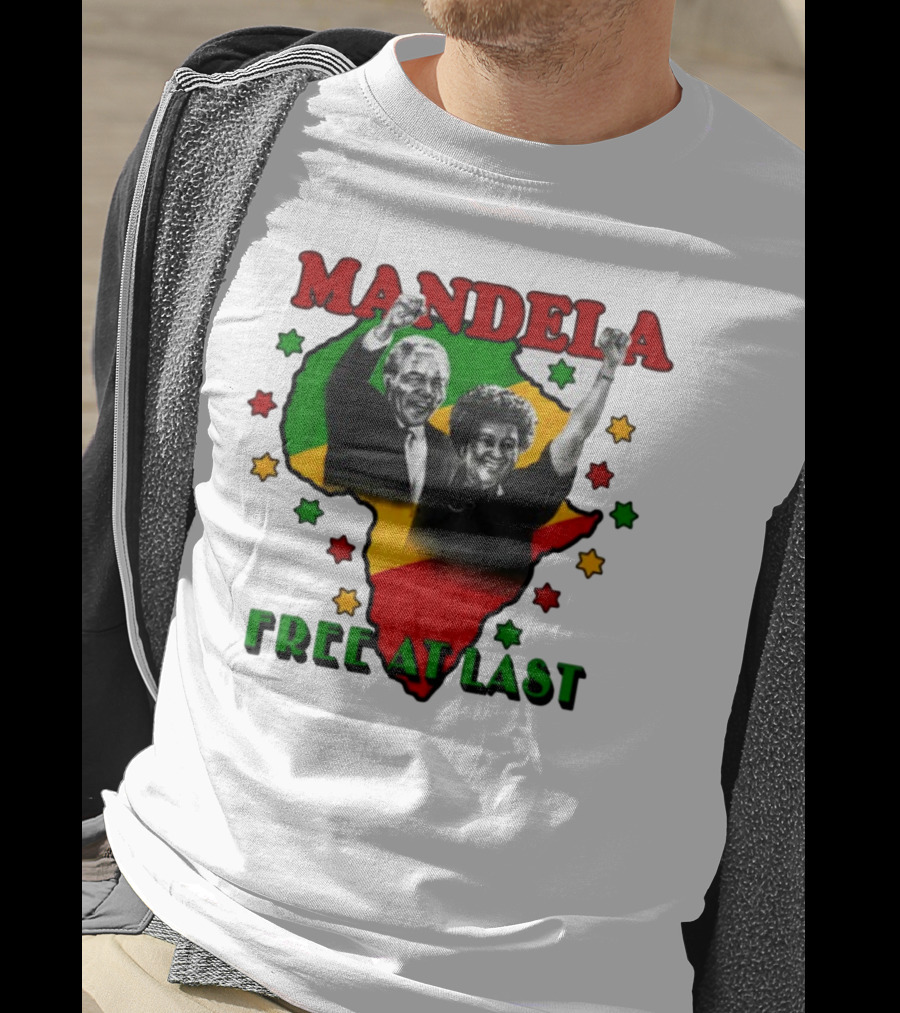 Nelson Mandela Free At Last Africa Map Red Yellow Green Stars T-Shirt