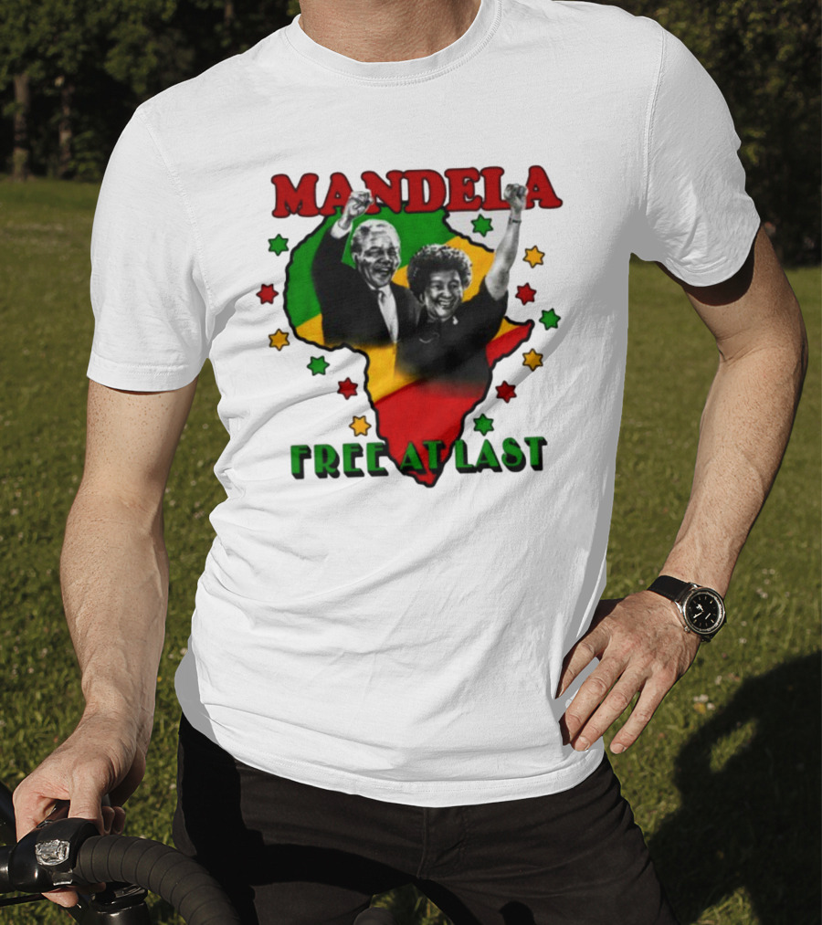 Nelson Mandela Free At Last Africa Map Red Yellow Green Stars T-Shirt
