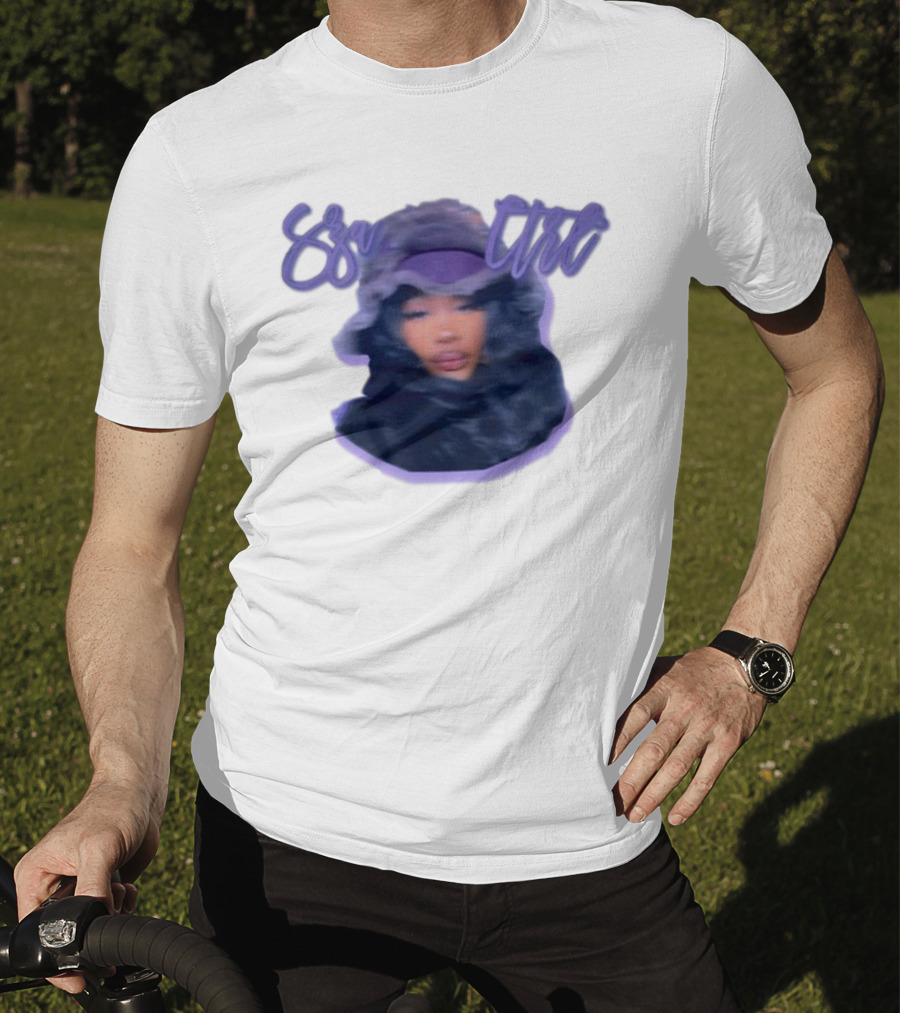 Meechy Club Sza Ctrl Portrait With Fuzzy Hood And Purple Gradient Text T-Shirt