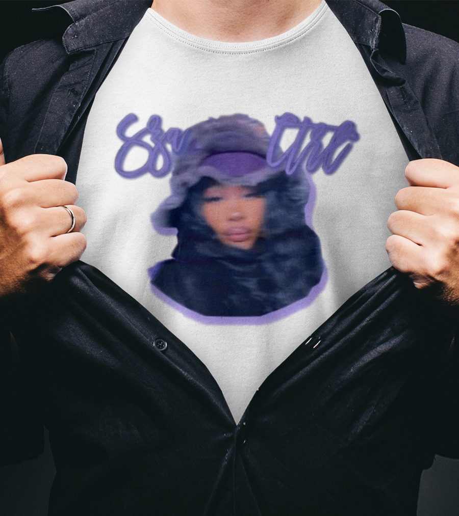 Meechy Club Sza Ctrl Portrait With Fuzzy Hood And Purple Gradient Text T-Shirt