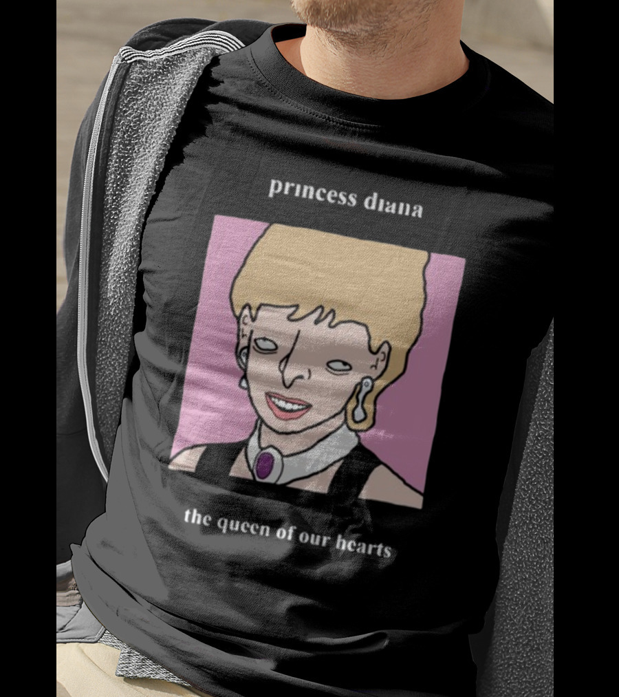 Princess Diana The Queen Of Our Hearts Cartoon Portrait On Pink Background T-Shirt