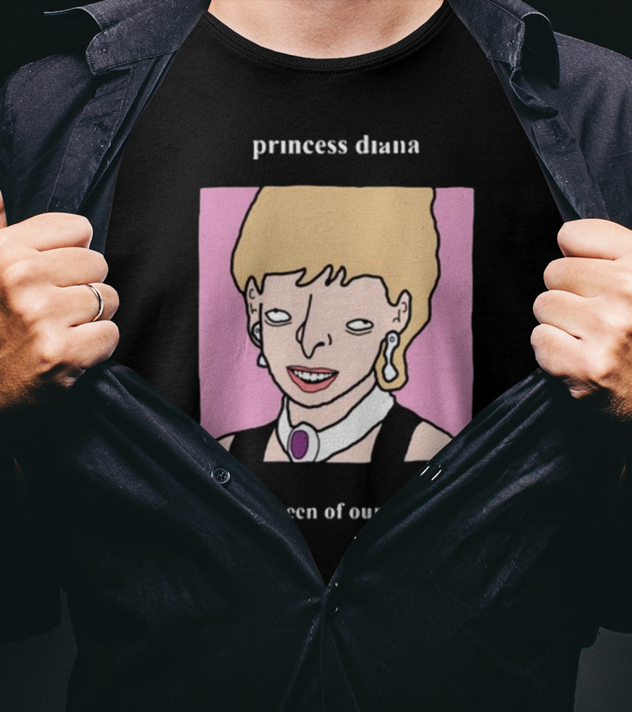 Princess Diana The Queen Of Our Hearts Cartoon Portrait On Pink Background T-Shirt