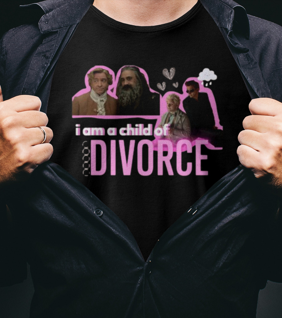Good Omens I Am A Child Of Divorce Characters With Pink Outline T-Shirt