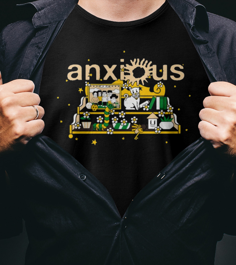 Anxious Shelf Cat Flowers Books Sun Shelf Décor T-Shirt