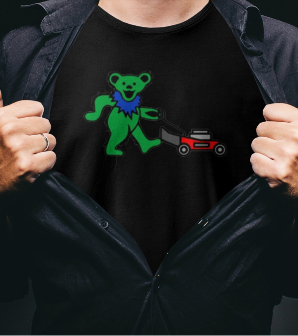 Middleclassfancy Mowing Bear Grateful Dead Dancing Bear Icon With Mower T-Shirt