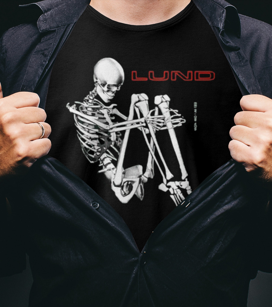 Lund Skeleton Sitting Bend Over Text Elements T-Shirt