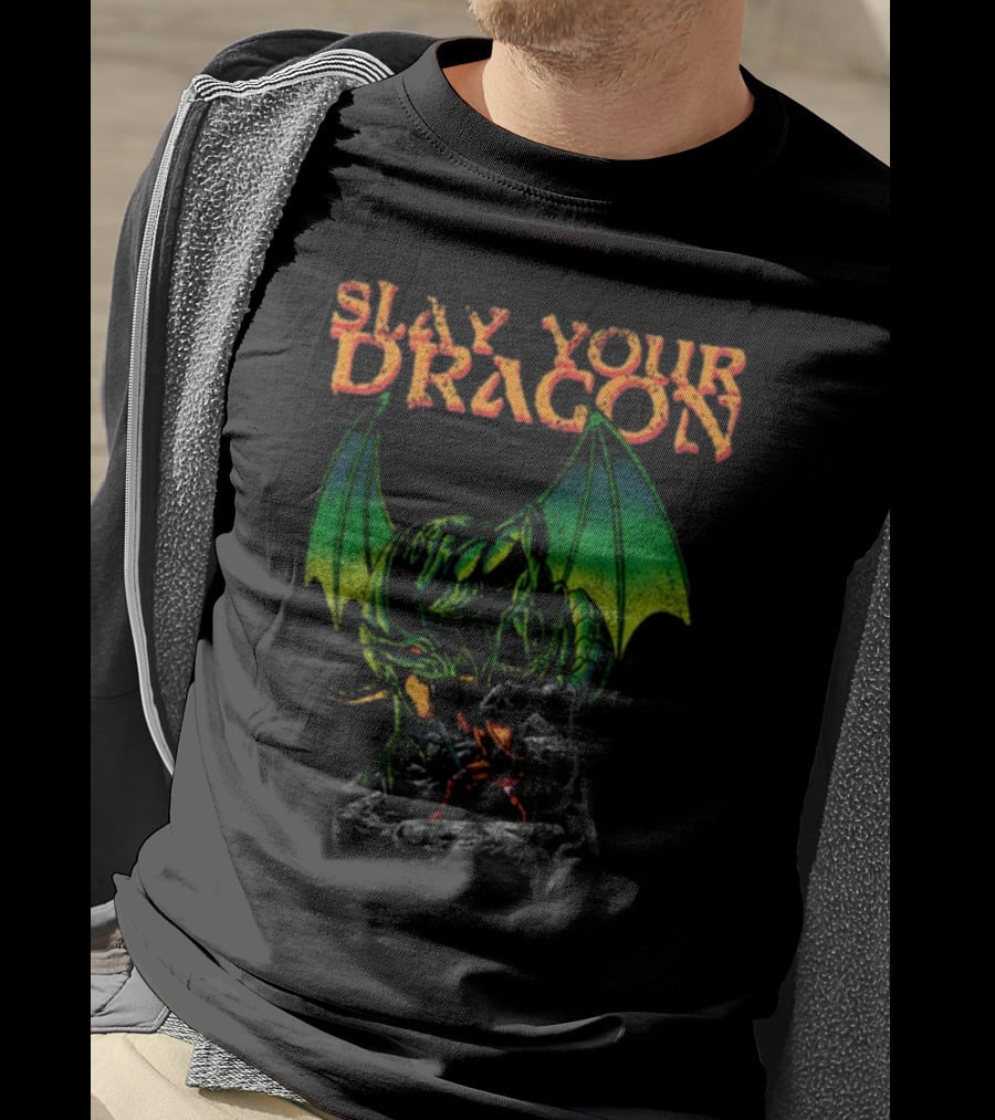 Slay Your Dragon Fantasy Green Fire-Breathing Creature T-Shirt
