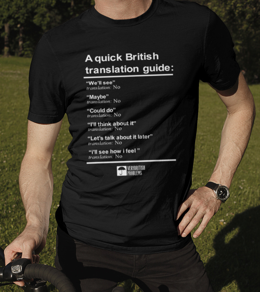 A Quick British Translation Guide: Very British Problems We'll See Maybe Translation No T-Shirt