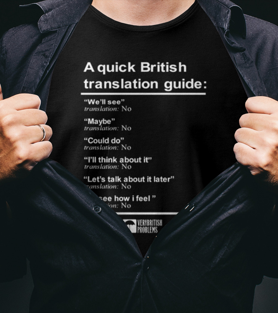 A Quick British Translation Guide: Very British Problems We'll See Maybe Translation No T-Shirt