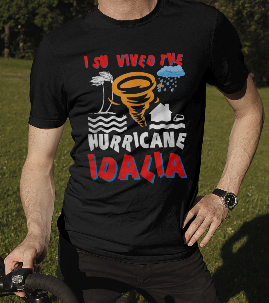 I Survived The Hurricane Idalia Tornado Palm Trees Rain House Car Waves T-Shirt