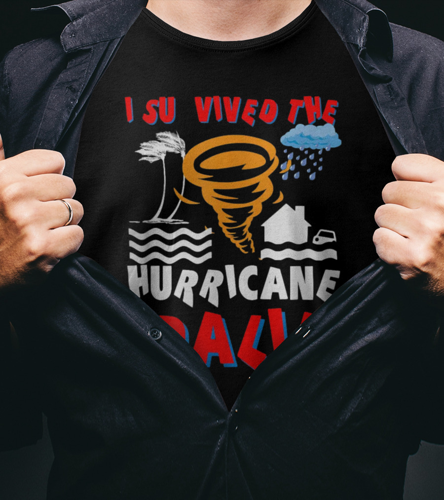 I Survived The Hurricane Idalia Tornado Palm Trees Rain House Car Waves T-Shirt