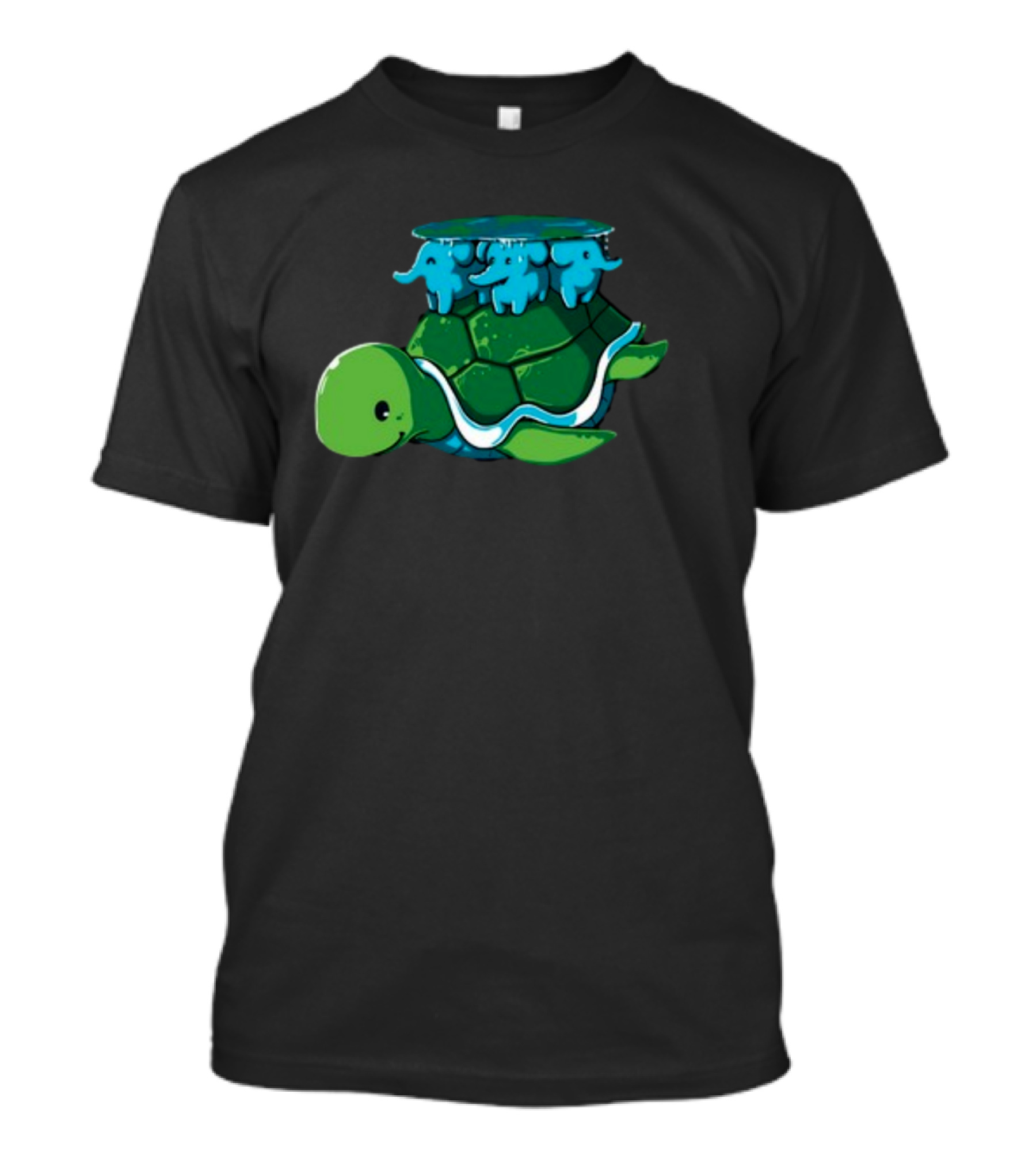 Bladezaim Teeturtle Green Turtle With Three Blue Elephants T-Shirt