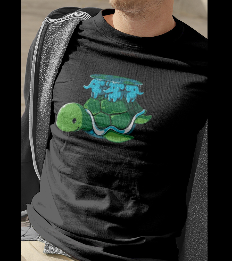 Bladezaim Teeturtle Green Turtle With Three Blue Elephants T-Shirt