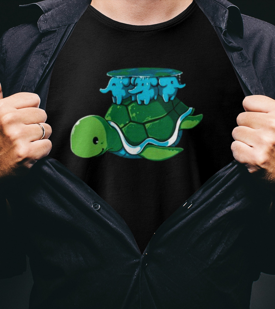 Bladezaim Teeturtle Green Turtle With Three Blue Elephants T-Shirt