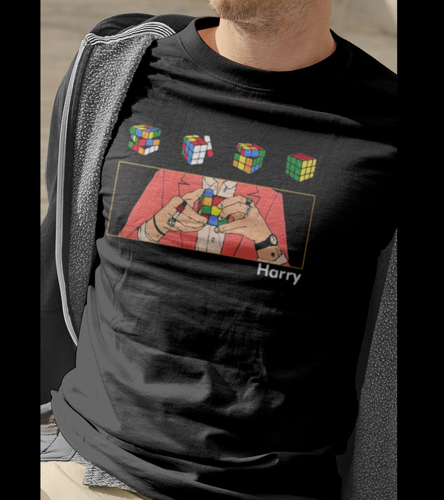 Harry Rubik's Cube Puzzle Hands Colorful Sequence T-Shirt