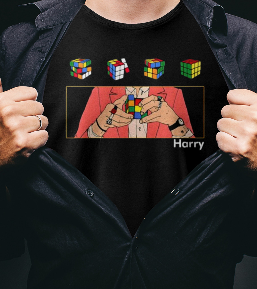 Harry Rubik's Cube Puzzle Hands Colorful Sequence T-Shirt